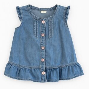 First Moments Chambray Ruffle Sleeve Button Down Dress